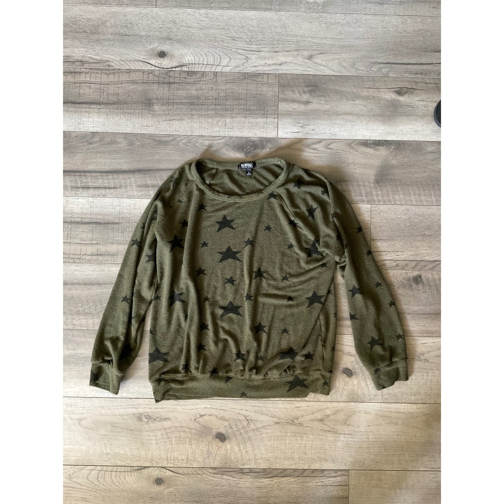 Buffalo David Bitton Womens Olive Green Black Star Print Long Sleeve Top Size M